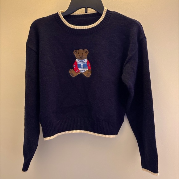 Cider Sweaters - Cider Teddy‎ Bear Navy Sweater Women's Small